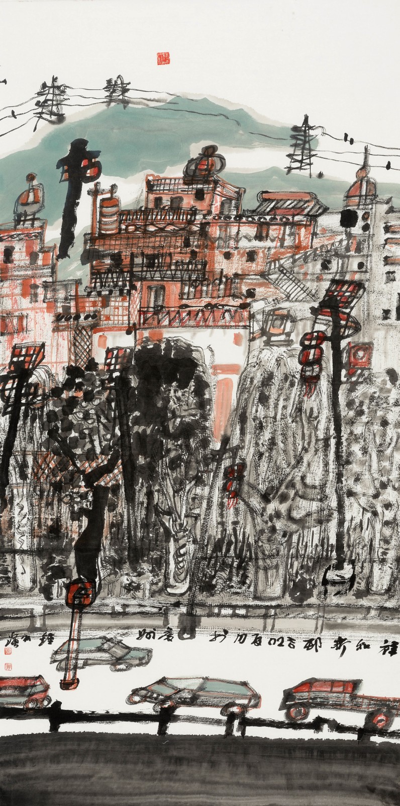 钟秋演 《祥和新村》 中国画140cmX70cm.jpg