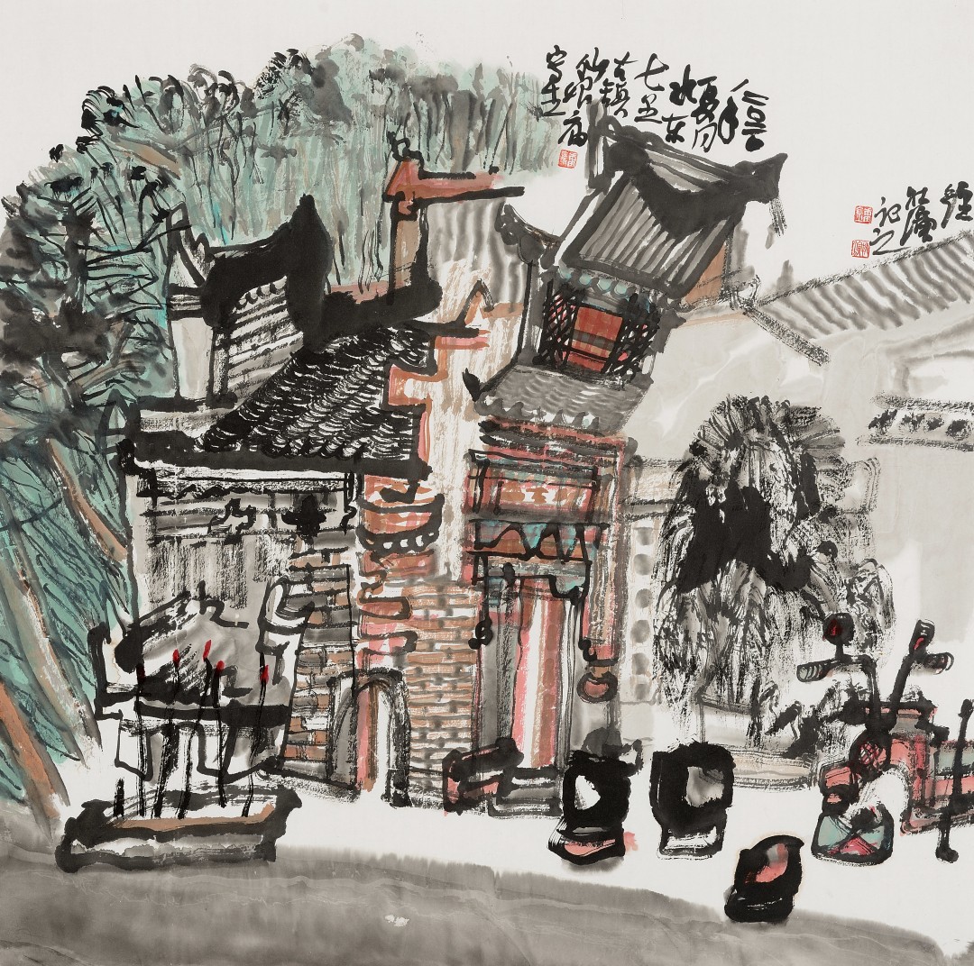 钟秋演 《水东七里古镇仙娘庙写生》 中国画69cmX69cm.jpg