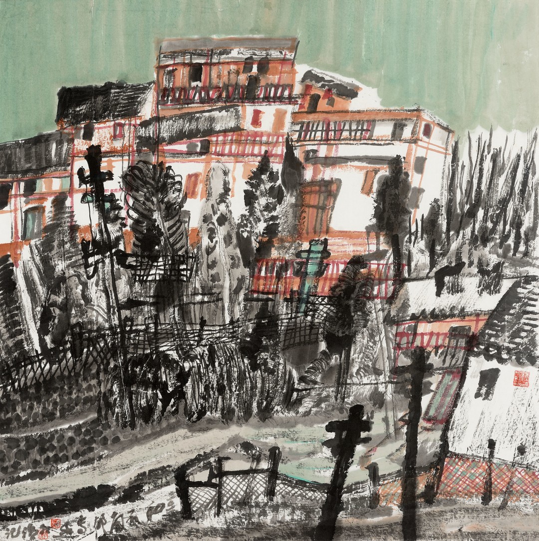 钟秋演 《石角村写生》 中国画69cmX69cm.jpg