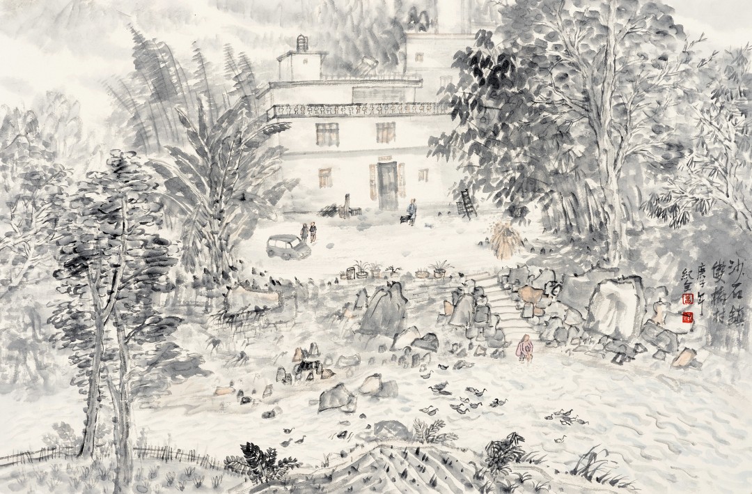 曾纪全《沙河镇双桥村》 中国画45cmX68cm.jpg