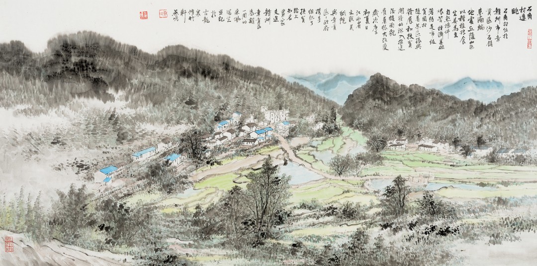 黄燕鸣  《石角村远眺》 中国画69cmX136cm.jpg