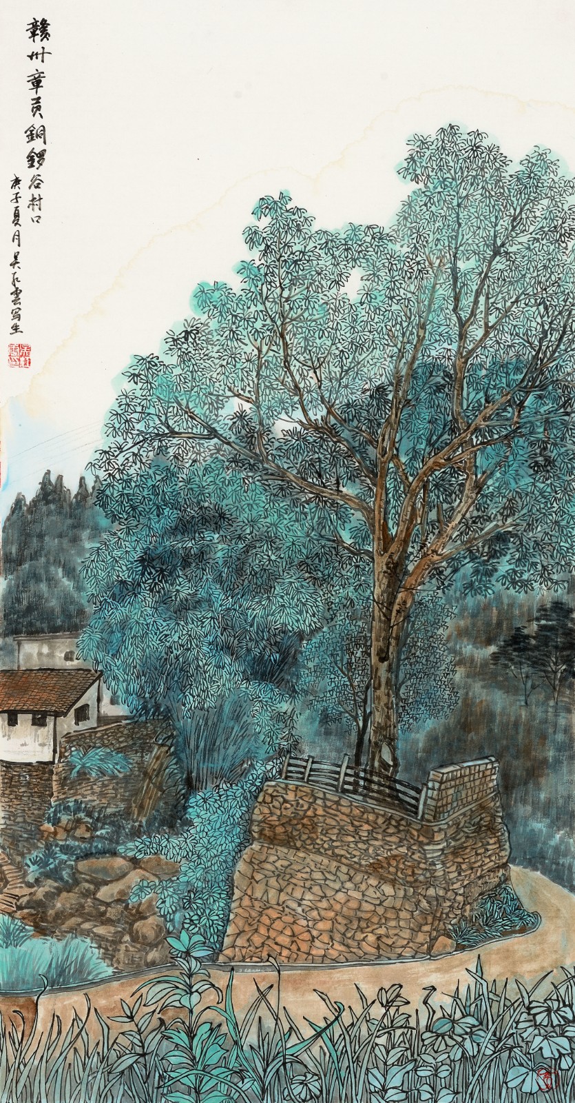 吴红云《赣州章贡铜锣谷村口》 中国画97cmX51cm.jpg